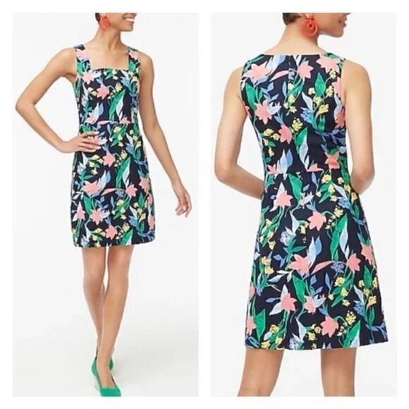 J. Crew Factory Dresses & Skirts - J.Crew Factory Floral Basketweave Square Neck Sheath Dress Navy